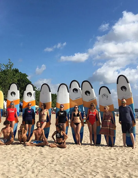 Soft Top Surf Board, Surfer and Long Board at Kuta Beach Bali Surf Board and Surfer at Kuta Beach Bali